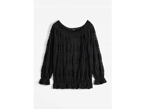 B.P.C czarna bluzka carmen z koronką ażurowa 40/42.