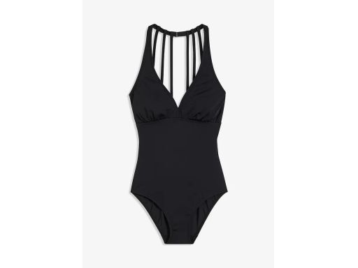 B.P.C czarny kostium kąpielowy z ozdobnymi paskami na plecach 42.