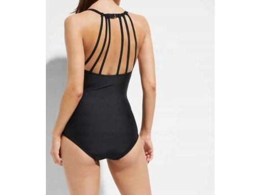 B.P.C czarny kostium kąpielowy z ozdobnymi paskami na plecach 42.
