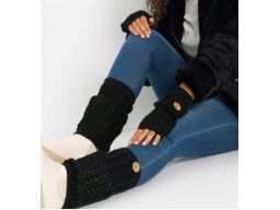 B.P.C ocieplacze dzianinowe ażurowe czarne z guzikiem 4 elementy kompl