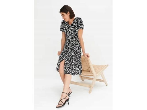 B.P.C sukienka letnia z wiskozy czarna w białe kwiatki 44.