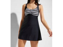 B.P.C długie tankini czarno-białe w paski z figami z wysokim stanem 42