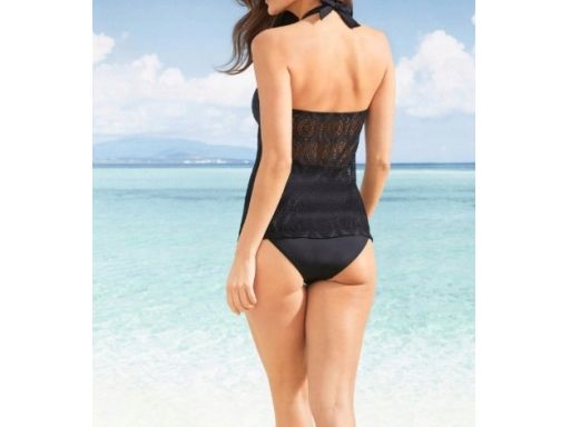B.P.C. top tankini ażurowy czarny wiązany na szyi r.36