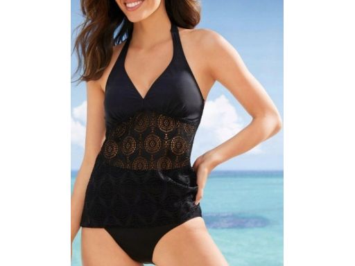 B.P.C. top tankini ażurowy czarny wiązany na szyi r.36