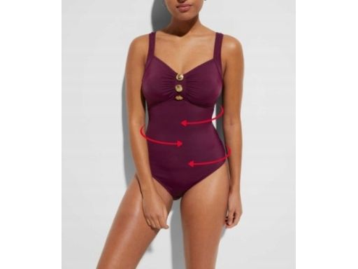 B.P.C śliwkowy kostium jednoczęściowy ze złotymi guzikami r.44(85B)