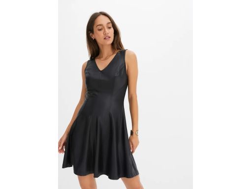 B.P.C czarna sukienka z eko skóry rozkloszowana ^36/38