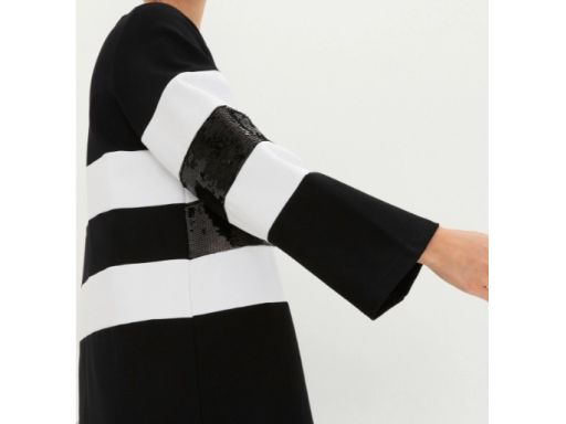 B.P.C sukienka midi Punto di Roma czarno-biała z cekinami r.48/50