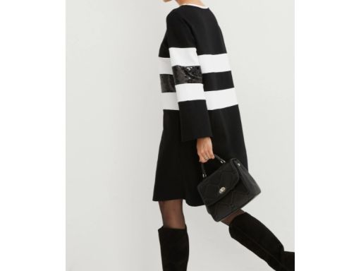 B.P.C sukienka midi Punto di Roma czarno-biała z cekinami r.48/50