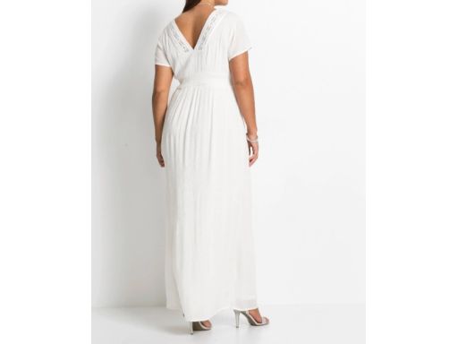 B.P.C długa śmietankowa sukienka z koronką 40.