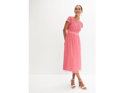 B.P.C sukienka koralowa z koronką ^38