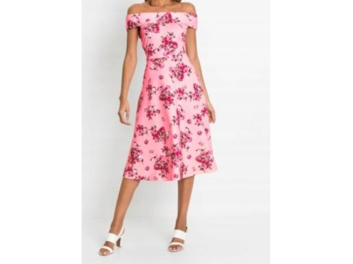 B.P.C midi sukienka carmen w kwiaty różowa r.40/42