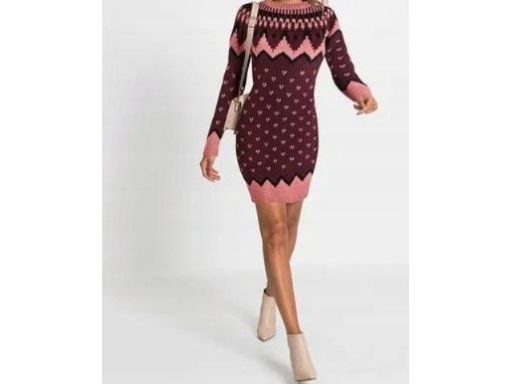 B.P.C ołówkowa sukienka dzianinowa we wzory 32/34.