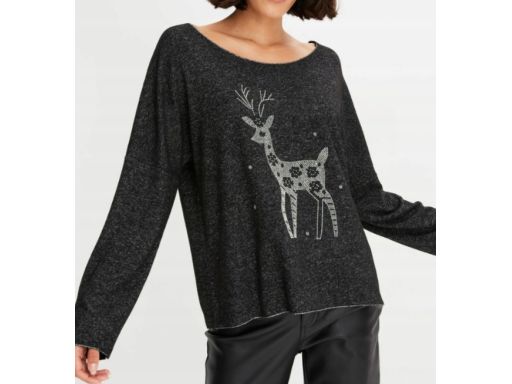 B.P.C antracytowy sweter z dżetami wzór jelonka ^48/50