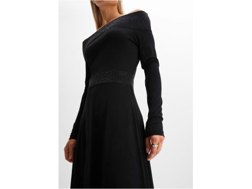 B.P.C sukienka czarna carmen z błyszczącymi elementami r.36/38