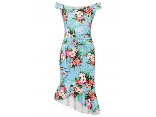 B.P.C asymetryczna sukienka niebieska wzór r.48/50