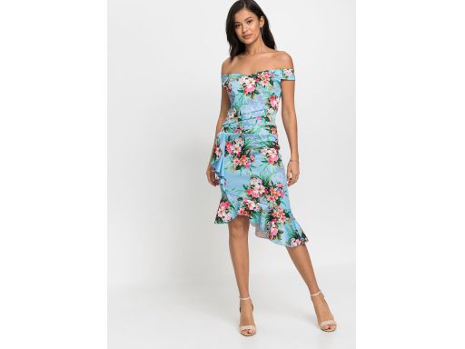 B.P.C asymetryczna sukienka niebieska wzór r.48/50