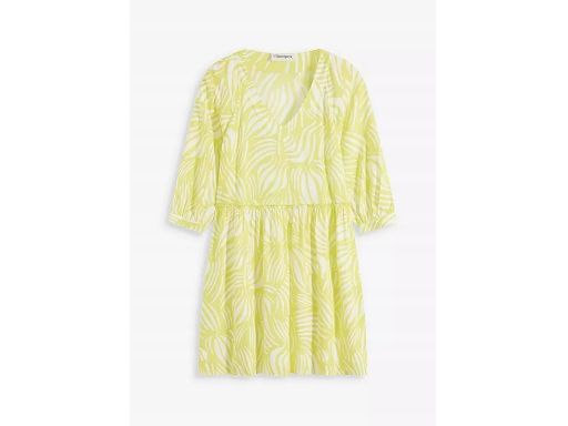 B.P.C sukienka biało-limonkowa we wzory z wiskozy ^36