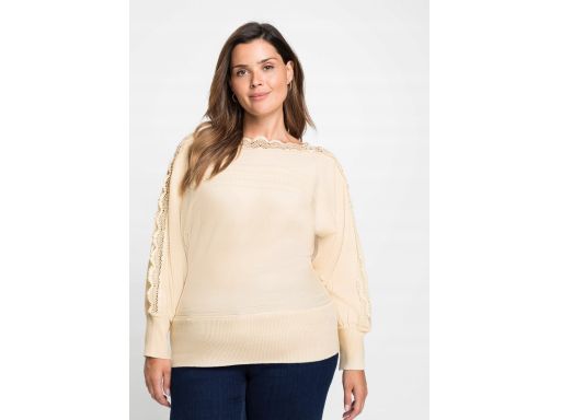 B.P.C jasnobeżowy sweter dzianinowy koronka na rękawach z wycięciami ^