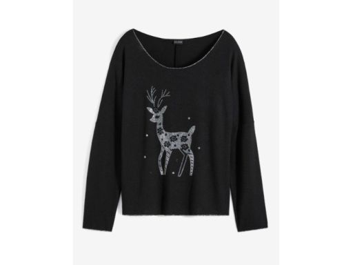 B.P.C czarna bluzka dzianinowa ze srebrnym wzorem świątecznym ^40/42