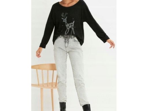 B.P.C czarna bluzka dzianinowa ze srebrnym wzorem świątecznym ^40/42