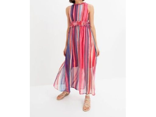 B.P.C długa sukienka szyfonowa w kolorowe paski r.40