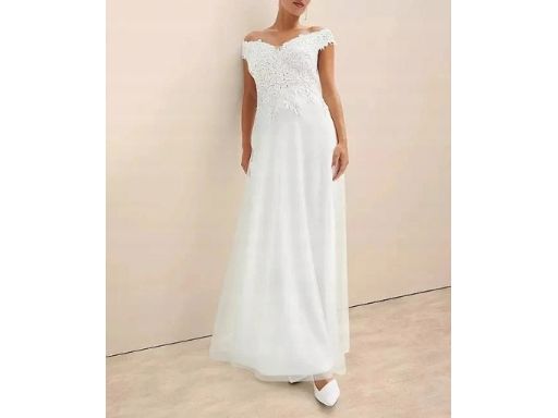 B.P.C suknia ślubna śmietankowa carmen z koronką r.40