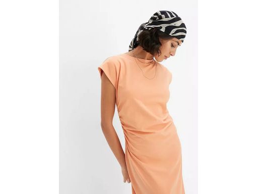 B.P.C sukienka z marszczeniami dżersejowa midi morelowa 44/46.