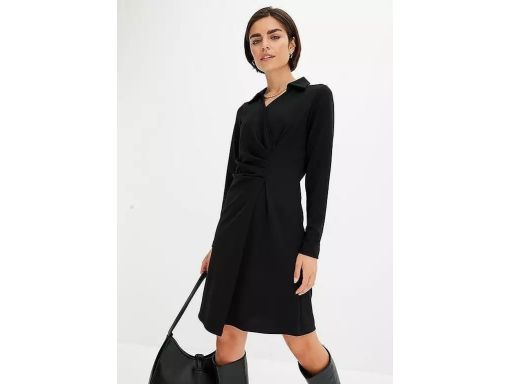 B.P.C sukienka czarna z kołnierzykiem i marszczeniem r.36/38