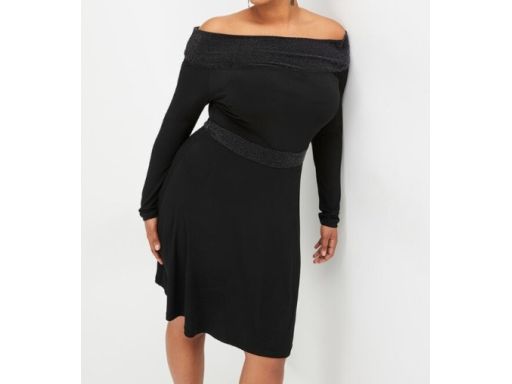 B.P.C sukienka czarna carmen z błyszczącymi elementami ^40/42