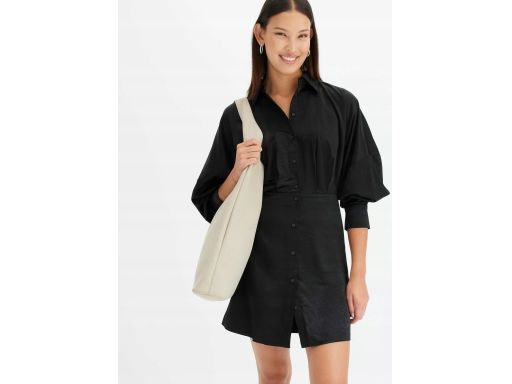 B.P.C sukienka koszulowa satynowa czarna mini 38.