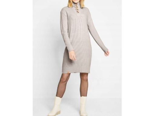 B.P.C sukienka dzianinowa ze stójką beżowa r.44/46