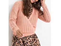 B.P.C pudrowy róż sweterek kopertowy ażurowy ^40/42