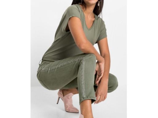 B.P.C oliwkowe spodnie z lampasami z dżetów 52.