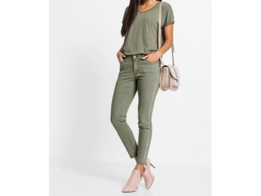 B.P.C oliwkowe spodnie z lampasami z dżetów 52.