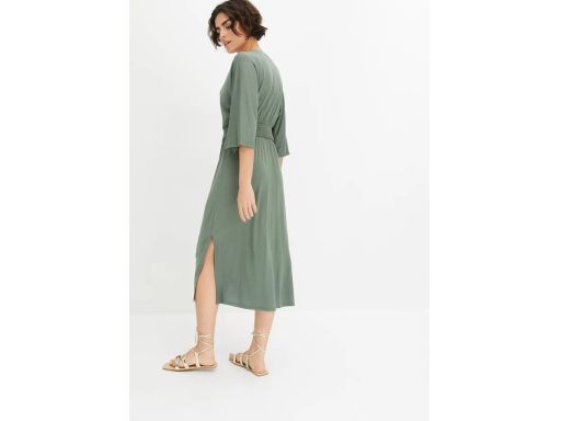 B.P.C sukienka midi z koronką ażurową oliwkowa ^48/50