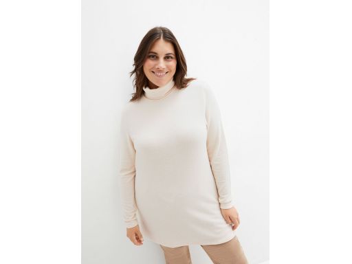 B.P.C długa bluzka dzianinowa z golfem jasny beż 48/50.