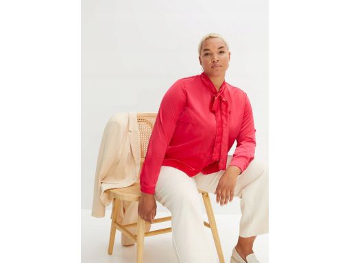 B.P.C czerwona bluzka satynowa koszulowa z krawatką 44.