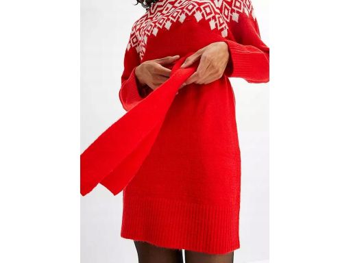 B.P.C sukienka dzianinowa czerwona z białym wzorem ^40/42