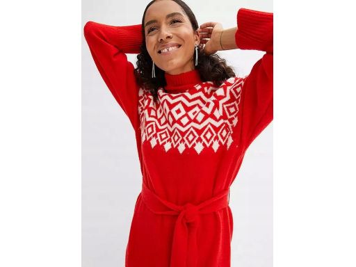 B.P.C sukienka dzianinowa czerwona z białym wzorem ^40/42