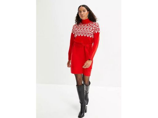 B.P.C sukienka dzianinowa czerwona z białym wzorem ^40/42
