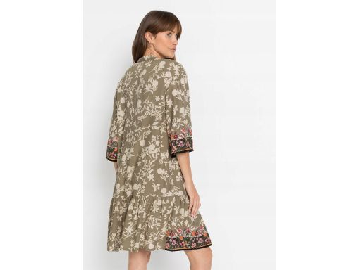 B.P.C sukienka tunikowa oliwkowa w kolorowe kwiaty ^38