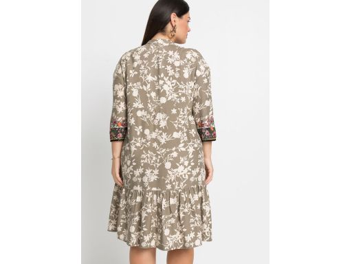 B.P.C sukienka tunikowa oliwkowa w kolorowe kwiaty ^38