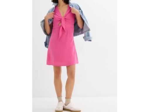 B.P.C różowa sukienka mini z wiazaniem w dekolcie ^46