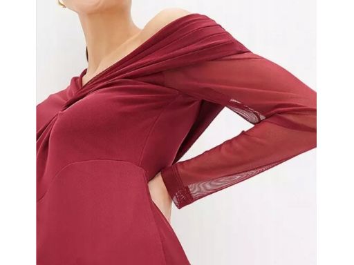 B.P.C sukienka siateczkowa bordowa na jedno ramię ^48/50