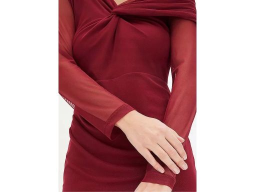 B.P.C sukienka siateczkowa bordowa na jedno ramię ^48/50