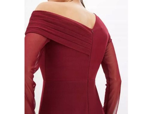 B.P.C sukienka siateczkowa bordowa na jedno ramię ^48/50