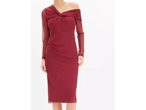 B.P.C sukienka siateczkowa bordowa na jedno ramię ^48/50