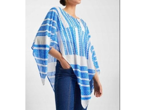 B.P.C ponczo letnie z nadrukiem biało- niebieskie wzory