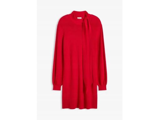 B.P.C sukienka dzianinowa czerwona z wiązaniem przy dekolcie 40/42.