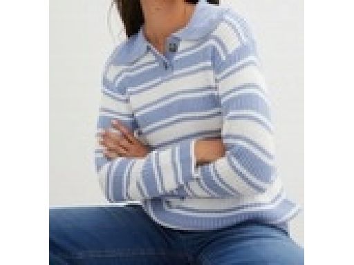 B.P.C sweterek z kołnierzykiem biało-niebieski w paski ^40/42